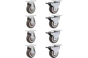 LIKERAINY Ruedas Giratorias Silenciosas de TPR Ø 25 x 13 mm Para Muebles Ruedas de Goma con Freno para de Gabinete de Muebles con Placa de Montaje Capacidad de Carga 40kg Paquete de 8