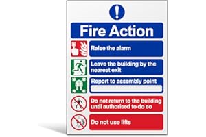 VSAFETY V Safety Fire Action Notice Sign - Clear 5-Step Emergency Instructions - 150mm x 200mm Portrait Safety Signage for Buildings & Offices - Durable 1mm Rigid Plastic, EN ISO 7010:2012 Compliant