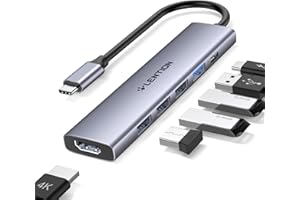 LENTION Hub USB C Multiport Adaptateur 6-en-1 avec Charge PD 100W, 4K HDMI, 4 Ports de Données USB-A, Hub Type C pour MacBook Pro 2025-2016, Nouveau Mac Air, iPhone 17 Pro Max 16 15 Série(CH17 Gris)