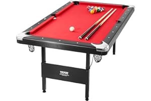 VEVOR Billiards Table, 6.3 ft Pool Table, Portable Foldable Space-Saving Table, Billiard Table Set Includes Balls, Cues, Chalks and Brush, Black with Red Cloth, Perfect for Family Game Room Kid Adult