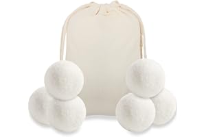 FainFun kulki do suszarki z naturalnej wełny, 6 sztuk, 6 x 6 cm, wełniane kulki do suszarki do wełny, oszczędzające czas suszenia, kulki do suszarki, wełna owcza do puchu do suszenia