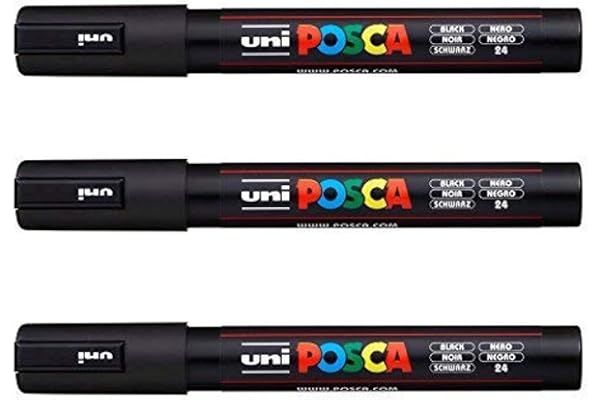 Posca Lot de 3 marqueurs PC-5M Uni-Ball (gamme complète de 35 couleurs disponibles) Noir