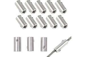 Mcoser 10Pcs Wire Rope Cable Clamp 3mm Stainless Steel Wire Rope Thimble,Double Hole Wire Rope Lock with End Screw Stopper,Wire Rope Clips for Cable Fittings
