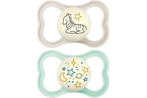 MAM | Sucette Supreme Nuit 18+ mois (2 pièces) coloris aléatoire – Tétine pour nourrisson phosphorescente en silicone – Tétine bébé idéale pour un bon développement bucco-dentaire
