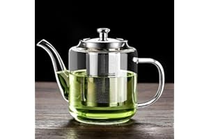 Cylora Teiera in Vetro da 650ml, Teiera Resistente al Calore in Vetro Borosilicato Trasparente con Filtro in Acciaio Inox, piccola teiera per foglie sfuse, erbe, frutta, bubble tea | Infusore Tè