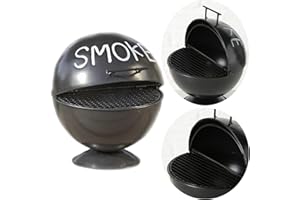 ‎LS-LEBENSTIL LS-LebenStil XL Sturmaschenbecher Smoke Schwarz Weiß Kugelgrill 15x14cm mit Deckel Klappdeckel Aschenbecher Windaschenbecher Ashtray Tischaschenbecher lustig Garten Balkon draußen Outdoor