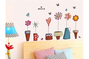 ufengke® Fumetto Piante in Vaso Colorato Adesivi Murali, Camera da Letto Soggiorno Adesivi da Parete Removibili/Stickers Murali/Decorazione Murale