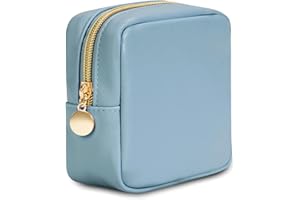 WANDERING NATURE Trousse de Maquillage Femmes Petit Mini Pochette de Rangement Cosmétique Portable avec Poches Intégrées Pochette en Cuir Végétalien,Bleu Brevet en Instance