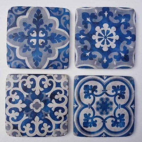Set of Four Ceramic Blue Tile Coasters ~ Mediterranean Mosaic ~ Living / Dining room