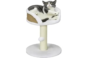 PawHut Cat Tree Cat Scratching Post for Indoor Cats Kitten Play Tower Activity Centre Climbing Stand with Dangling Ball White
