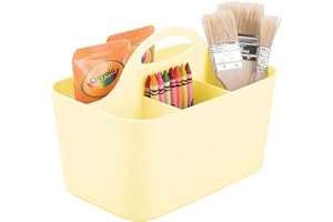 mDesign Cesta de plástico portátil – Cestas de almacenaje pequeñas para manualidades o como costurero – Organizador de lápices, botones, tijeras y pinturas – amarillo claro