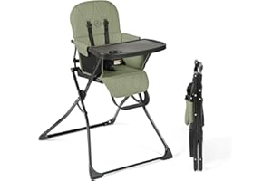Ickle Bubba Flip Magic Fold Highchair (Sage Green) – Suitable from Sitting Up to 15kg, 5-Point Safety Harness, Removable Tray, Quick One-Hand Fold, Compact Slimline Design for Easy Storage