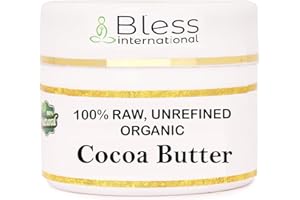 BLESS INTERNATIONAL Bio-rohe Kakaobutter, 100% rein, natürlich und unraffiniert, Haut-Feuchtigkeitscreme für Gesicht, Körper und Haare, 115 g, elfenbeinfarben/weiß, Klasse A | DIY-Cremes, Balsam, Lotionen, Seifen