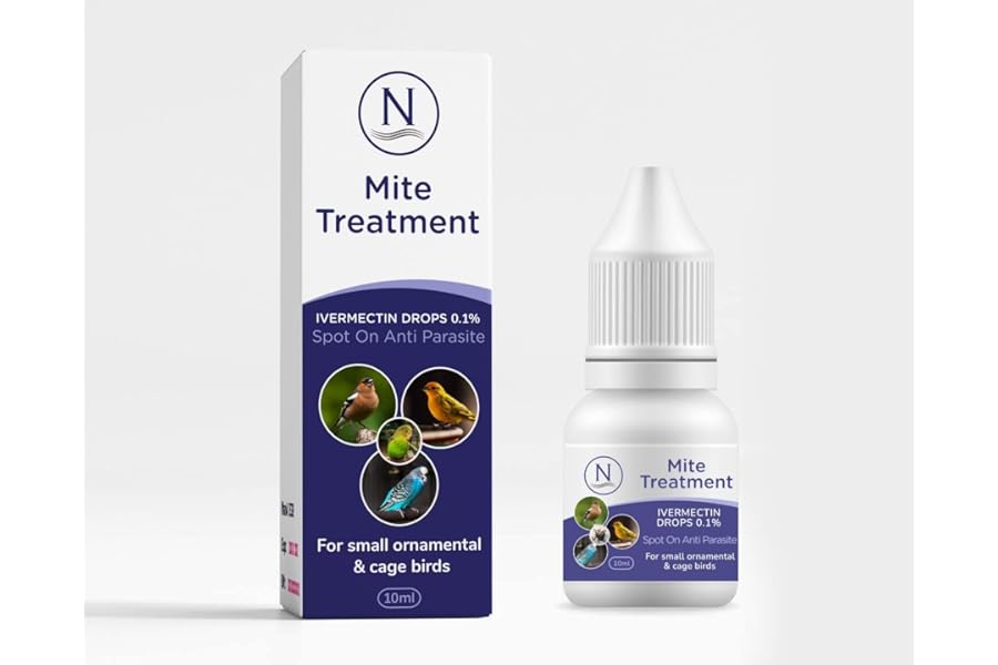 Naqua Mite Treatment for Small Birds - Ivermectin 0.10% - 10ml - VET STRENGTH - For Ornamental Birds, Budgies, Canaries, Finches Spot-on. Also kills lice, fleas & ticks. Vet Strength Bird Medicine.