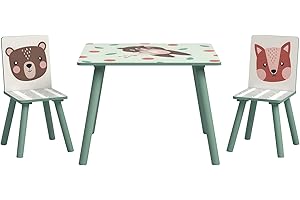 ZONEKIZ Mesa y Sillas Infantiles de 3 Piezas Mesa Infantil con 2 Sillas Juego de Muebles para Actividades para Niños de 3-8 Años para Dormitorio Sala de Juegos Verde y Blanco