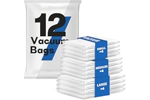 Vacbird Worki próżniowe na ubrania, 12 sztuk (4 duże, 4 średnie, 4 małe), wielokrotnego użytku, worki próżniowe do pakowania ubrań, oszczędzające miejsce worki próżniowe na koce, poduszki, kołdry,