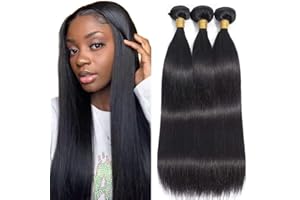 YLEGANT Brazilian Straight Hair Bundles For Women Virgin Human Hair Bundle Thick Straight Weave Bundle Natural Black Color Can By Dyed 3 Bundles Human Hair 300g 14 16 18 Inch