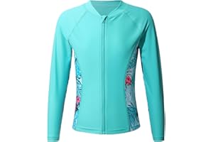 Nyeemya Girl's Long Sleeve Top Child's Rash Guard Shirts Vest UPF 50+ Quick Dry Swimsuit Summer Beach Coat