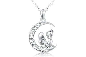 Friggem Árbol de la vida hermanas collar para mujer, plata de ley hermanas luna colgante media luna collar, cadena de 18.0 inch árbol de la vida amistad joyas regalos para mujeres hermana madre