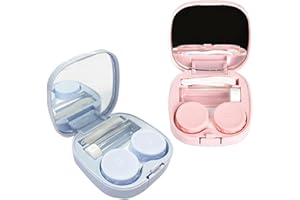 Lumivra 2 PCS Travel Contact Lens Case with Mirror – Portable & Leakproof Compact Lens Holder – Lightweight Travel Kit with Tweezers – Fits Inside Most Glasses Cases