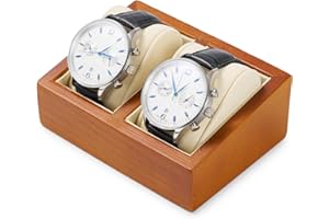 Oirlv Double Watch Stand with Microfiber Pillows Wooden Watch Holder for 2 Watches, 13 x 9.8 x 4.5 cm, Bedside Storage & Jewellery Display Stand