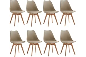 EGOONM Set di 8 Sedie da Pranzo Scandinave, Sedie da Imbottite Retrò da Cucina/Sedia da Ufficio con Gambe in Legno massello di faggio (Marrone)