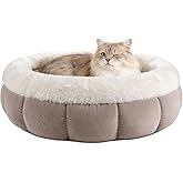 EDMIENS Small Cat bed, Round Cat Beds for Indoor Machine Washable, Kitten Bed Donut Fluffy Calming, Non Slip Reversible Cushi
