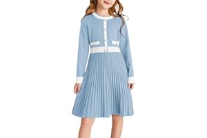 GRACE KARIN Vestito da bambina a maniche lunghe, scollo rotondo, stile casual, invernale, linea ad A, lunghezza 6-14 anni