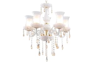 ‎LEWIMA Klassisch - Modern Glas Kristall Kronleuchter Deckenleuchte Hängeleuchte Lüster Glas 50cm 5x Led G9 Weiß/Gold/Champagner