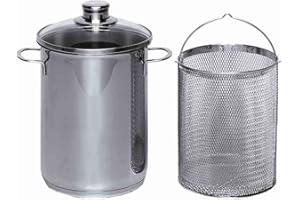 Karl Krüger Spargeltopf/Spaghettitopf mit Siebeinsatz, 16 cm Durchmesser, hochwertiger Edelstahltopf, 4,2 l, Edelstahl