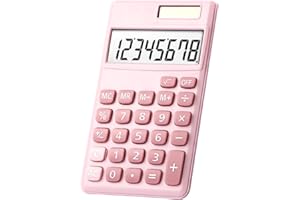 jyibinee Calculatrice standard avec fonctions de base petite taille pour une utilisation en déplacement, boutons confortables à 8 chiffres, fonctionne à l'énergie solaire, grand écran, rose