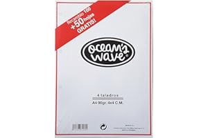 OCEAN'S WAVE Recambio Note Book A4 - 100 Hojas + 50 Hojas de Cuadrícula 4x4 - Hojas de 90 gramos - Recambios de Archivador de 4 Anillas - Ocean’s Wave