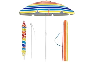RELAX4LIFE Ombrellone da Spiaggia con 8 Stecche Stabili e Palo Alluminio Centrale Inclinabile, Protezione solare e impermeabile, Borsa di Trasporto Inclusi, 182 x 182 x 213 cm (Colorato)