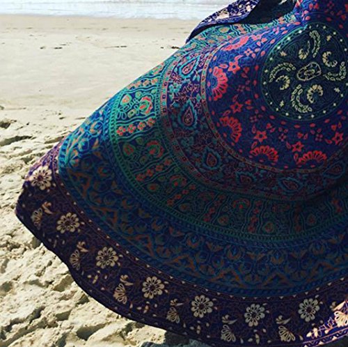 Ularma 150cm Schönes Vintage Aufdruck Chiffon Runde Strandtuch Hippie Wandteppich Picknick Strandmatte Umschlagtuch (Blau) - 3