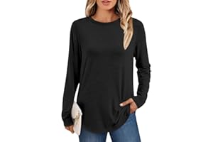 AirMood Camisetas casuales de manga larga para mujer, cuello redondo, ajuste holgado