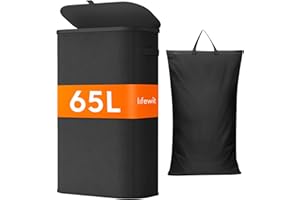 Lifewit wąski kosz na pranie z pokrywką, 65 l, z ramą z tworzywa sztucznego, składany, duży sortownik na pranie, pojemnik na pranie, kosz na pranie do sypialni, łazienki, czarny