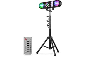 Fuzzix AllStar3 Party Bar - Barra de luces LED RGB con Jelly Ball giratorias, efecto wash, estroboscópico UV/blanco, control remoto, trípode ajustable y modo automático o musical