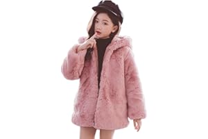De feuilles Kids Little Girls Warm Faux Fur Hooded Coat Fluffy Fleece Jacket Zip Up Winter Outerwear