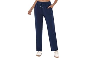 Crewhpo Pantalon Jogging Femme Pantalon Droit de Sport Couleur Unie Bas Large avec Poches Pantalon de Décontracté pour Running Fitness Training