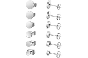 AllerPierce Round Stud Earrings Set Stainless Steel Ear Studs for Men Women 6-8 Pairs 3mm-8mm