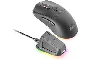 Mars Gaming MM-T3, Ratón Inalámbrico Ligero, Bluetooth 5.0 + 2.4GHz + Cable, Sensor Óptico PIXART PAW3104PRO 14400 dpi, Base de Carga Magnética RGB, Switches Huano, Software de Control, Negro