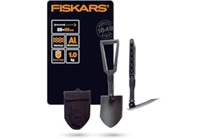 Fiskars Saperka składana dla wczasowiczów i alpinistów, Może być również używana jako łopata i kilof, Z płócienną torbą, Długość (rozłożona): 59 cm, Hartowana stal borowa, Czarna, 1000621