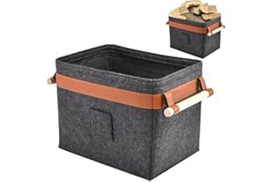 FOGARI Cesto in legno per legna da ardere con manici in legno, perfetto per biancheria, giocattoli, scarpe, cameretta dei bambini, legna da ardere e organizzazione del soggiorno (quadrato - 1 pezzo)