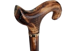 TAMAKA® Gents Handcrafted Scorched Handle Wooden Derby Cane With Collar Walking Stick Mens Ladies - 94cm (37")