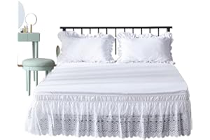 POVANJER Bettröcke, Gerüschter Bettrock Aus Spitze In Voller Größe, Europäischer Muster-Staub-Rüschen-Hinterbett-Rock Rüschen-Bett-Rock In Hotelqualität, Umwickelt Mit Verstellbarem Elastischem Gürtel
