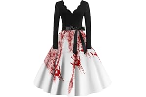 BTBDYDH Halloween Dress Retro Long Sleeve V Neck Dress Flare Vintage Hepburn Dresses Pumpkin Bat Witch Printed Cosplay Party Costume Cocktail Swing Dress Cute Novelty Gothic A-line Dress