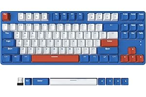 AJAZZ AK871 Teclado para Juegos Inalámbrico 75%, Bluetooth/2.4Ghz Modo Duales, TKL 80% Teclado Mecánico con Interruptor Azul Clicky Hot-Swappable, Compact de 87 Teclas, Non-Backlit para Win/Mac - Azul