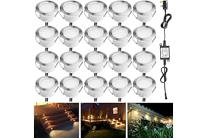 INDARUN Warm White Led Decking Lights Waterproof IP67 1W Ø45MM - Lighting for Terrace/Patio/Path/Wall/Garden/Decoration, 20 Packs