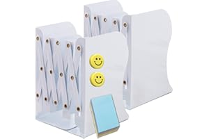 Qualsen Buchstütze, Verstellbar Buchstützen Kinder Metall Bücherhalter, rutschfeste Bücherstützen Bücherständer Bookends für Schreibtisch, Bücherregal, Büro, (weiß-2)