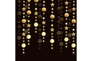 JONAMI Decorazioni Capodanno 2026, Ghirlanda Stelle e Puntini Dorati, 16 Metri, Festoni Oro per Anno nuovo. Decorazione Capodanno, Compleanno, Fine Anno e San Silvestro